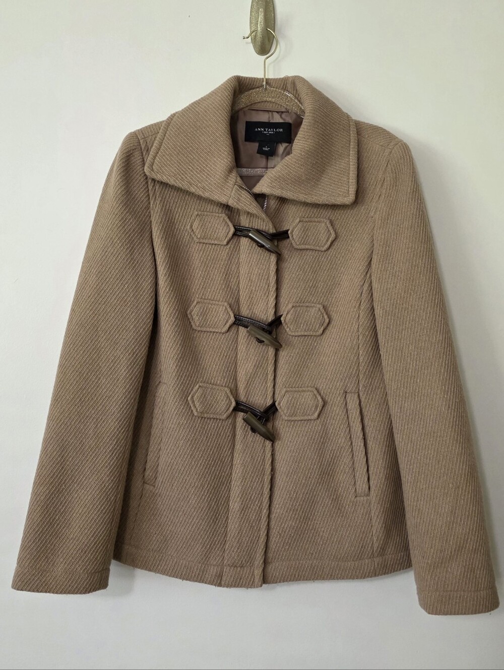 Ann Taylor Camel Wool Blend Toggle Jacket Quiet Luxury Preppy Ivy League Small